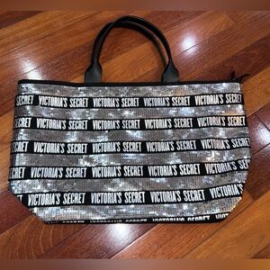 Victoria's Secret Black and Silver Striped Duffel Bag